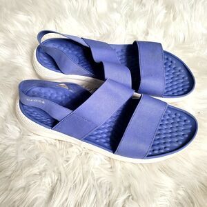 CROCS LiteRide Sandals Women’s 10 Purple Gray Stretch Straps Slip On EUC
